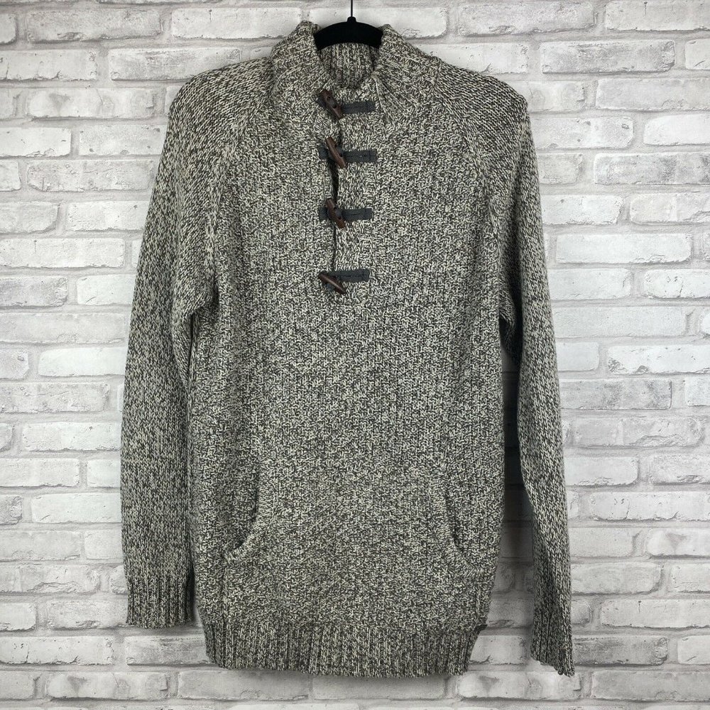 J.B. Holt Men's Gray Cream Sweater Standard Size Large Pullover Toggle Neck